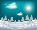 Vector wintry landscape with night sky and light moon