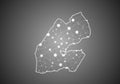 Vector wireframe mesh polygonal of djibout map. Abstract global connection structure. Map connected with lines and dots. Geometric