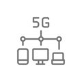 Vector wireless 5G internet distribution line icon.