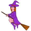 Witch on a broom on a white background