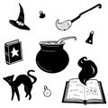 Vector witch magic design elements set. Hand drawn, doodle, sketch magician collection. Witchcraft symbols. Royalty Free Stock Photo
