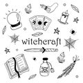 Vector witch magic design elements set. Hand drawn, doodle, sketch magician collection. Royalty Free Stock Photo