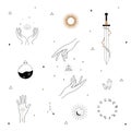 Vector witch magic design elements set. Hand drawn, doodle, sketch magician collection. Witchcraft symbols. Perfect for Royalty Free Stock Photo