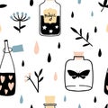 Vector witch seamless pattern with magic bottles