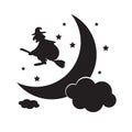 Vector witch silhouette over the Moon. Halloween illustration of mysterious night. Royalty Free Stock Photo