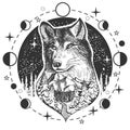 Vector wolf head tattoo or t-shirt print design