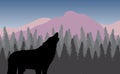 Vector wolf silhouette in landscape with forest Royalty Free Stock Photo