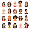 Vector Woman Avatar Set. Beautiful Young Girls Portrait Collection, Different Hairstyle. Female Expressing, Emotions Royalty Free Stock Photo