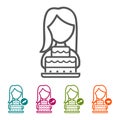 Vector Woman with Birthday cake icons in thin line Style and flat Design. Royalty Free Stock Photo