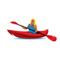 Vector Woman in canoe. Kayaking Cartoon Illustration.