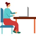 Vector woman at computer in home office icon Royalty Free Stock Photo