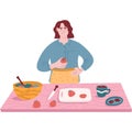 Vector woman cooking food at home kitchen icon