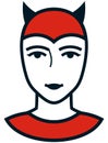 Vector woman devil face simple illustration isolated