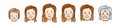 Vector woman face. Different ages life stages person icon. Lifetime phase, cycle. Cartoon characters avatars people