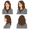 Vector illustration of beautiful woman face on white background. Various turns heads. Face in front view and face in