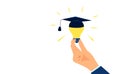 Vector of a woman hand holding light bulb with graduation cap Royalty Free Stock Photo