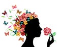 Vector Woman Head With Butterflies And Flowers Royalty Free Stock Photo