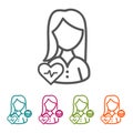 Woman with Heartbeat icons in thin line Style and flat Design