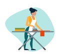 Vector of a woman ironing clothes on an ironing board