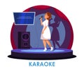 Vector woman karaoke singer performing on stage