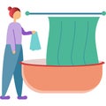 Vector woman mopping bathroom flat icon isolated