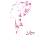 Vector Woman silhouette with blossom and shine Royalty Free Stock Photo