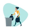 Vector of a woman throwing away garbage into a trash bin