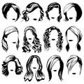 Vector women fashion hairstyle isolated silhouettes Royalty Free Stock Photo