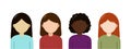 Vector women icons. Isolated flat female characters on the white background. Multiculture people group