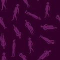 Vector Women in Swimsuits Silhouettes in Purple on Purple Seamless Repeat Pattern. Background for textiles, cards Royalty Free Stock Photo