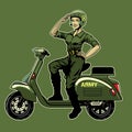 Women World War Soldier Riding the Old Scooter Royalty Free Stock Photo