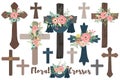 A Vector Of Wood Flowers Crosses for Baptism, Florals Cross and Holy Spirit