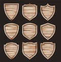 Vector wood shield realistic wooden texture sign