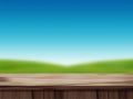 Vector wood table top and blurred of blue sky Royalty Free Stock Photo