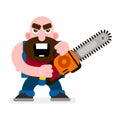 Vector Woodcutter With Chainsaw. Cartoon Illustration Isolated Royalty Free Stock Photo