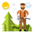 Vector Woodcutter. Flat style colorful Cartoon illustration.