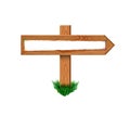 Vector Wooden Arrow, Retro Board with Attached by Tape Paper, Blank Frame Template with Grass. Royalty Free Stock Photo