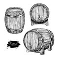 Vector wooden barrel. Hand drawn vintage illustration in engrav