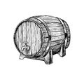 Vector wooden barrel. Hand drawn vintage illustration in engrav