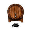 Vector wooden barrel. Hand drawn vintage illustration in engrav