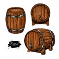 Vector wooden barrel. Hand drawn vintage illustration in engrav Royalty Free Stock Photo