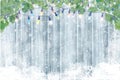 Vector wooden board covered by snow  and  decorated by fir branches  for Christmas design. Wnter background Royalty Free Stock Photo