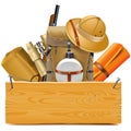 Vector Wooden Board with Safari Accessories