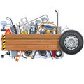 Vector Wooden Board with Truck Spares Royalty Free Stock Photo