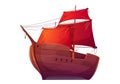 Vector wooden boat with red sails Royalty Free Stock Photo