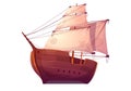 Vector wooden boat with white sails
