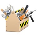 Vector Wooden Box with Tools Royalty Free Stock Photo
