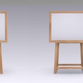 Vector Wooden Brown Sienna Art Board Easel with Mock Up Empty Blank Horizontal Canvas in Frame on Background Royalty Free Stock Photo