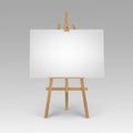 Vector Wooden Brown Sienna Easel with Mock Up Empty Blank Horizontal Canvas on Background