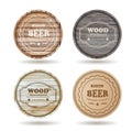 Vector wooden casks with alcohol drinks emblems